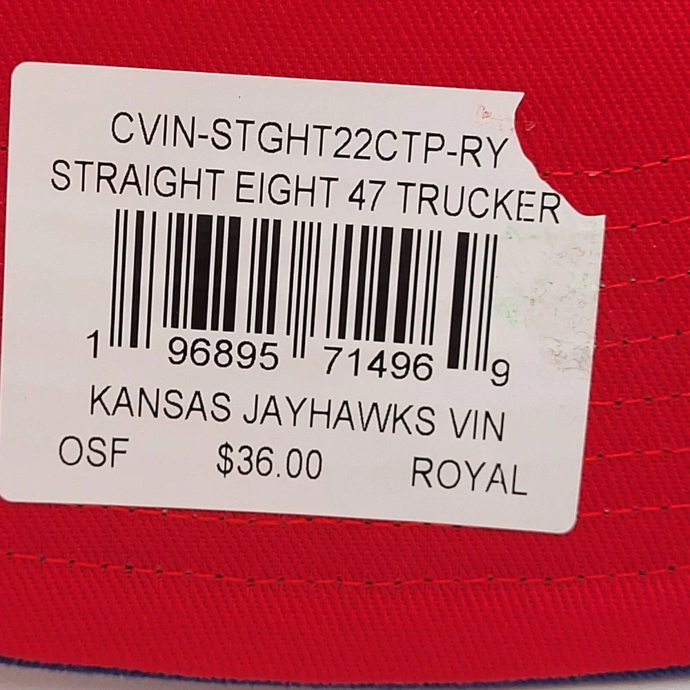 Kansas Jayhawks '47 Adjustable Straight Eight Blue Snapback Trucker Hat‎